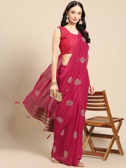 Odette - Pink Silk Embroidered Saree with Unstitched Blouse