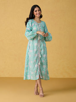 Likha - Blue Blossom Hand Block Printed Midi Dress LIKDRS69 (Set of 2)