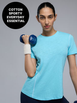 Kica - 100% Cotton Textured T-Shirt with Sporty Contrast Stitching for Workout to Weekend KIC040 Green