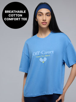 Kica - 100% Cotton Cropped Jersey Top in Relaxed Fit For Pickleball,Sports & Everyday KIC041 Blue