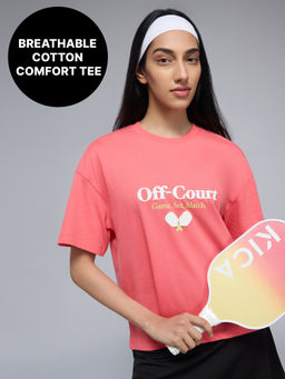 Kica - 100% Cotton Cropped Jersey Top in Relaxed Fit For Pickleball,Sports & Everyday KIC041 Red
