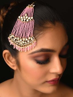 AG'S - Pink Gold Plated Kundan Pass