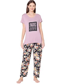 Bodycare - Womens Modal Spandex Printed T-Shirt & Pyjama BSLS14006 Multi-color (Set of 2)
