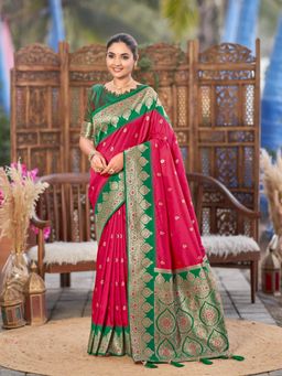 Manohari - Women Red Banarasi Silk Woven Saree with Unstitched Blouse