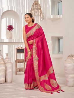 Manohari - Women Pink Banarasi Silk Woven Saree with Unstitched Blouse