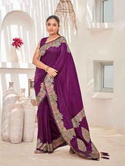 Manohari - Women Purple Banarasi Silk Woven Saree with Unstitched Blouse