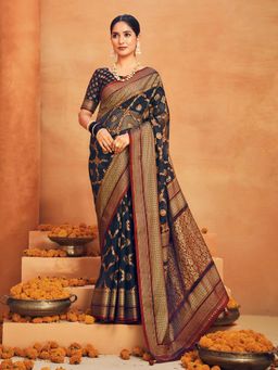 Elora - Poly Viscose Georgette Bansarasi Designer Saree(Navy Blue)