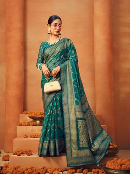 Elora - Poly Viscose Georgette Bansarasi Designer Saree(Teal)