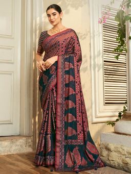 Elora - Poly Viscose Georgette Geomatric Pattern Banarasi Saree(Teal)