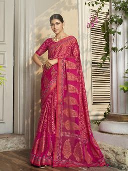 Elora - Poly Viscose Georgette Geomatric Pattern Banarasi Saree(Magenta)