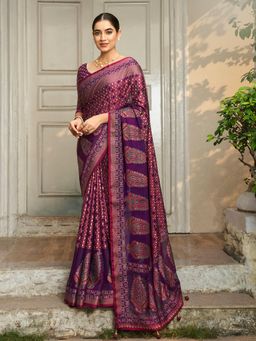 Elora - Poly Viscose Georgette Geomatric Pattern Banarasi Saree(Violet)