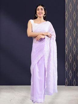 Seva Chikan - Women Lavender Georgette Embroidered Saree with Unstitched Blouse