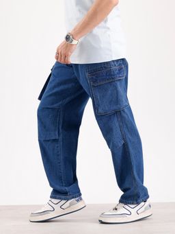 WROGN - Classic Loose Fit Cargo Denim-Blue