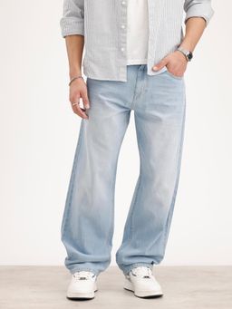 WROGN - Faded Loose Fit Denim Jeans-Light Blue