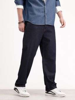WROGN - Loose Fit Textured Denim Jeans-Dark Blue