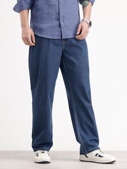 WROGN - Loose Fit Textured Denim Jeans-Blue