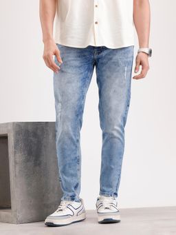 WROGN - Light Distressed Skinny Crop Denim Jeans-Blue