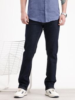 WROGN - Solid Straight Fit Denim Jeans-Dark Blue