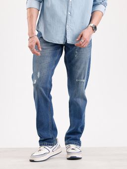 WROGN - Distressed Straight Fit Denim Jeans-Blue