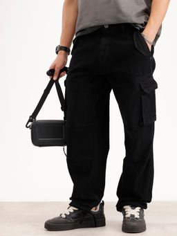 WROGN - Solid Loose Fit Denim Cargo-Black