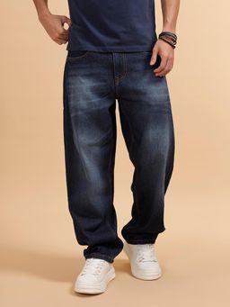 WROGN - Casual Heavy Fade Loose Fit Jeans-Dark Blue