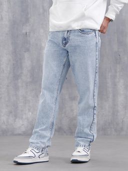 WROGN - Men Casual Anti Fit Jeans with Tonal Embroidery-Super Stone