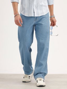 WROGN - Solid Loose Fit Denim Jeans-Light Blue