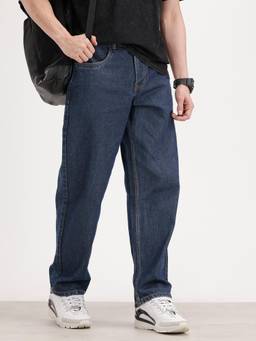 WROGN - Solid Loose Fit Denim Jeans-Blue