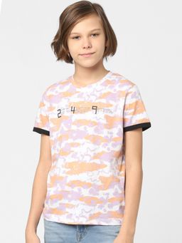 Jack & Jones Junior - Boys Peach Printed Crew Neck T-shirt
