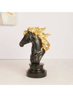 HomeTown - Miraya Polyresin Chess Horse Figurine In Black Gold