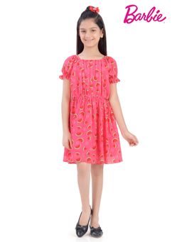 TINY GIRL - Barbie Pink Watermelon Print Puff Sleeve Dress