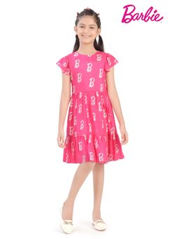 TINY GIRL - Barbie Printed Dress With Half Sleeves & Tiered Hem