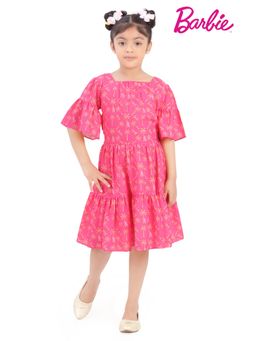 TINY GIRL - Barbie Fir & Flare Dress With Flared Sleeves & Palm Tree Print