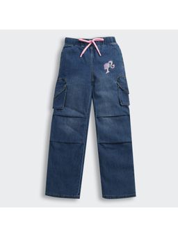TINY GIRL - Barbie Denim Mild Washed & Heard Shaped Pocket Detailed Cargo Jeans