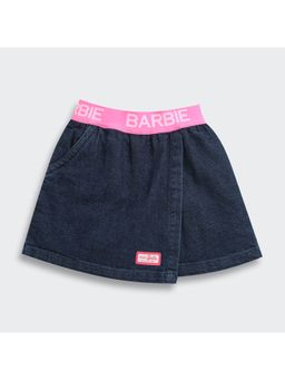 TINY GIRL - Barbie Dark Denim Skort with Pink Logo Elastic Waistband