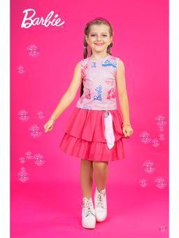 TINY GIRL - Barbie Half Sleeves Typography Top and Skirt