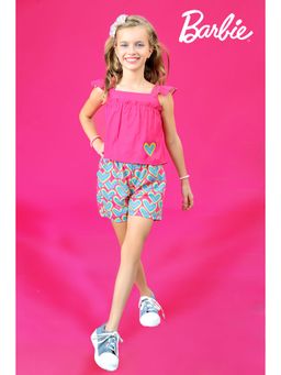 TINY GIRL - Barbie Cap Sleeves Hearts Printed Co-ordinating Top & Shorts
