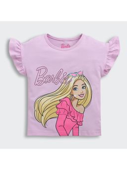TINY GIRL - Barbie Mattel Featuring Frill Sleeves Character Printed T-shirt