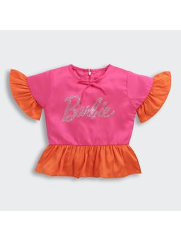TINY GIRL - Barbie Half Flutter Sleeves Foil Typography Top