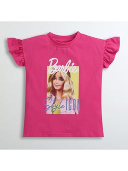 TINY GIRL - Barbie Mattel Featuring Flutter Sleeves Barbie Printed T-shirt