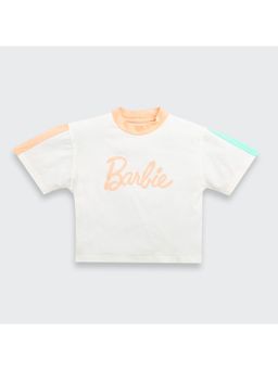 TINY GIRL - Barbie White Colorblock Logo Printed Cotton T-Shirt