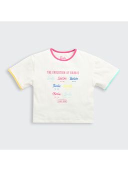 TINY GIRL - Barbie "Evolution of Barbie" Typography Cotton White T-Shirt
