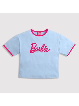 TINY GIRL - Barbie Cotton Half Sleeves Brand Name Printed Top