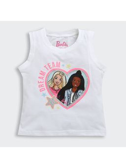 TINY GIRL - Barbie White Top with Barbie Sticker Print