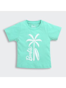 TINY GIRL - Barbie Palm Tree Aqua Blue Printed T-Shirt