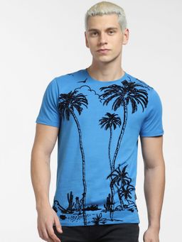 Jack & Jones - Blue Tropical Print Crew Neck T-shirt