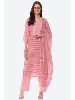 Biba - Pink Cotton Unstitched Suit (Set of 3)