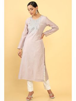 Soch - Women Grey Chanderi Mirror Work Kurta