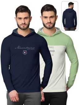 BULLMER - Printed Full Sleeve Hooded Sweatshirts For Men Multi-color (Pack of 2)