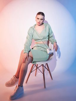 STREET 9 - Women Grey Fleece Top With Skirt